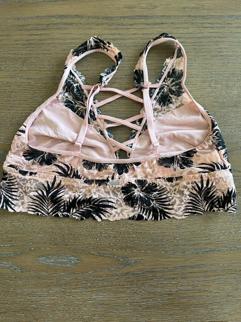 PINK Victoria's Secret Pink Lace Bralette with Black Tropical Print Size‎ Small
